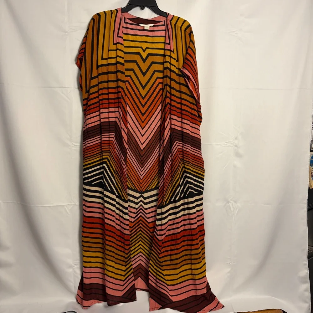 Billabong Womens Multi Color Striped Chevron Maxi Kimono Duster Cover Up S/M